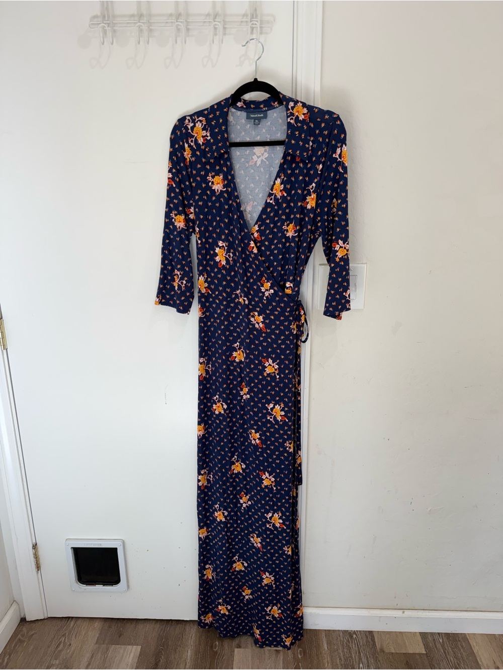 Modcloth Navy Floral Wrap Maxi Dress with Yellow Blooms